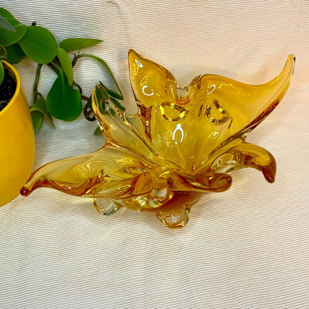 Amber colored Murano glass dish